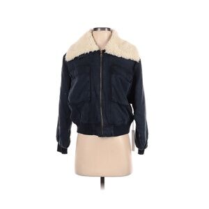 Young Fabulous & Broke Navy Bomber Jacket Detachable Faux Fur Collar
